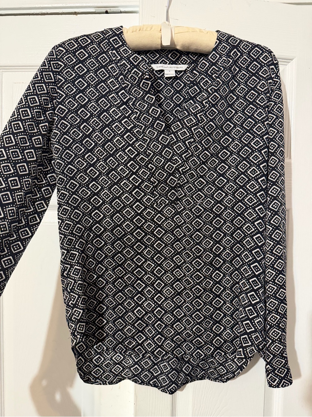 Diane Von Furstenberg Black and White Diamond Print Button-Down Shirt